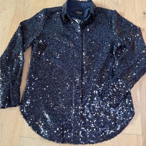 J. Crew Collection Women's Navy Sequin Button Down Shirt